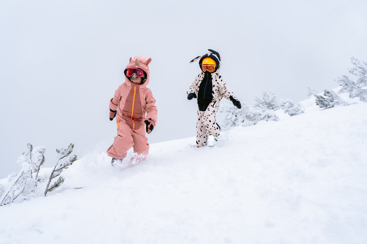 Children in WeeDo snowsuits playing in the snow.